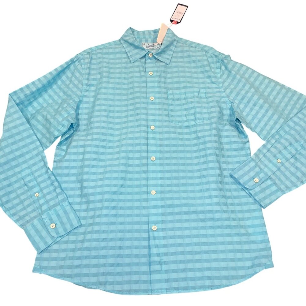 NWT Grayers Long Sleeve Shirt Sz M Eton Dobby Gingham Aquamarine Blue Casual